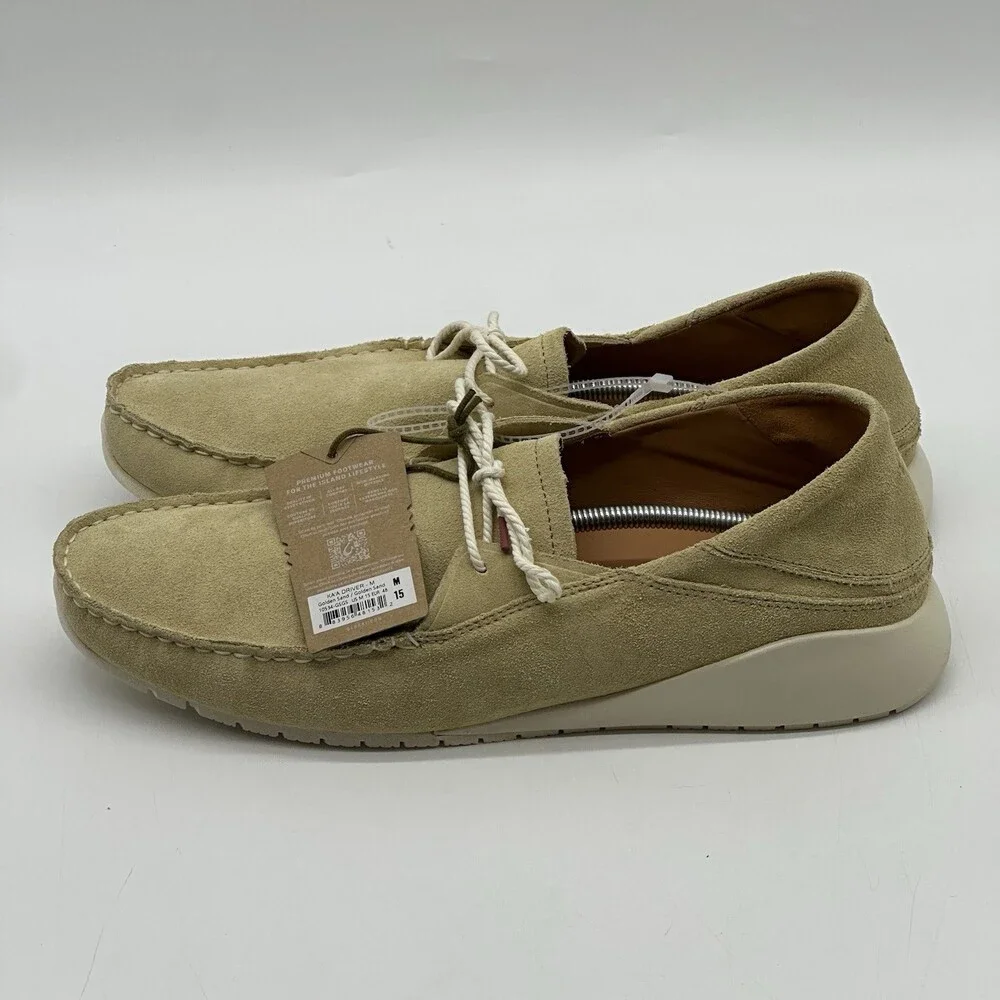 OluKai Ka'a Driver Golden Sand Suede Loafer Boat Slide Shoes Men's Size 15 NWOB
